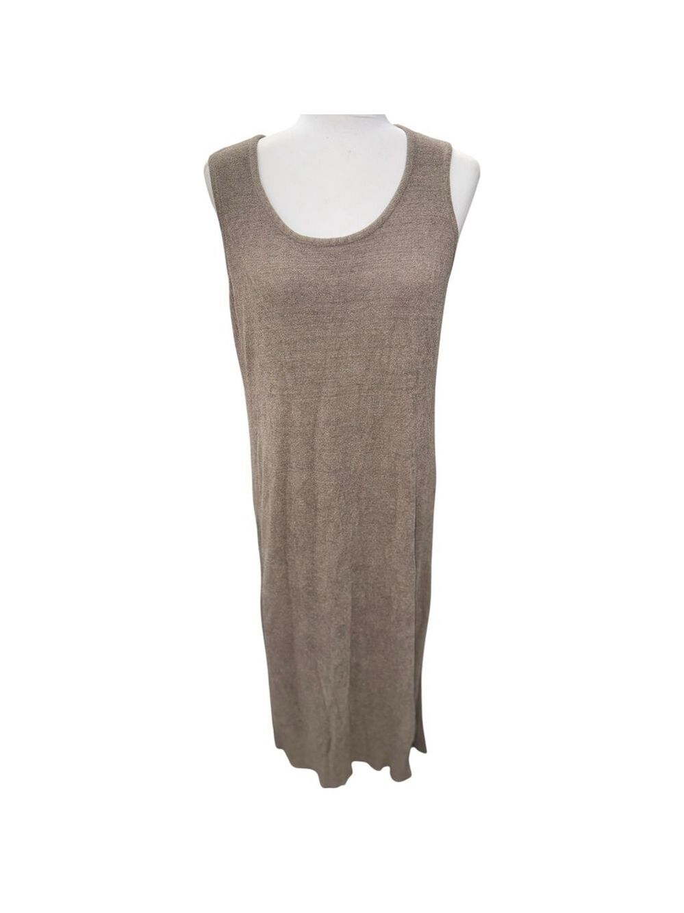 Barefoot Dreams CozyChic Ultra Lite Tank Midi Dress Taupe Side Slit L - Picture 2 of 6